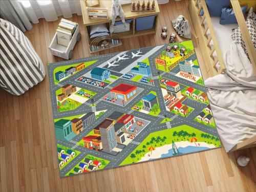 KC Cubs Playtime Collection Multicolored Polypropylene Road Map Educational Area Rug - 8'2*9'10