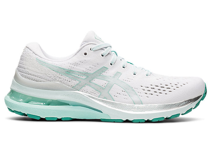 Women's Asics Gel-Kayano 28, White/Oasis Green, 10 B Medium