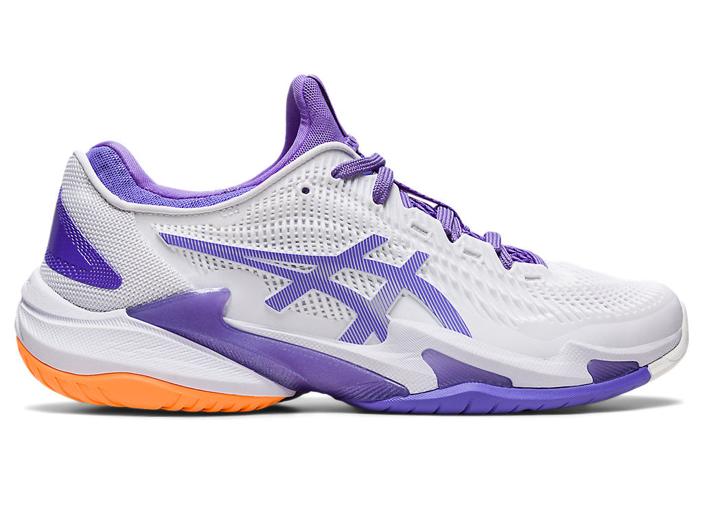 Women's Asics Court FlyteFoam 3, White/Amethyst, 7 B Medium