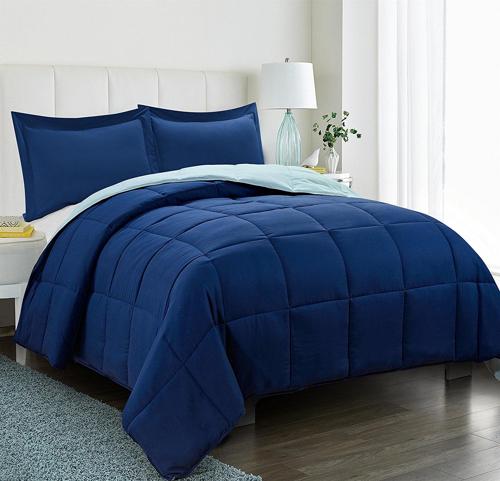 HIG Light Weight Down Alternative Comforter, Twin, Navy, Reversible