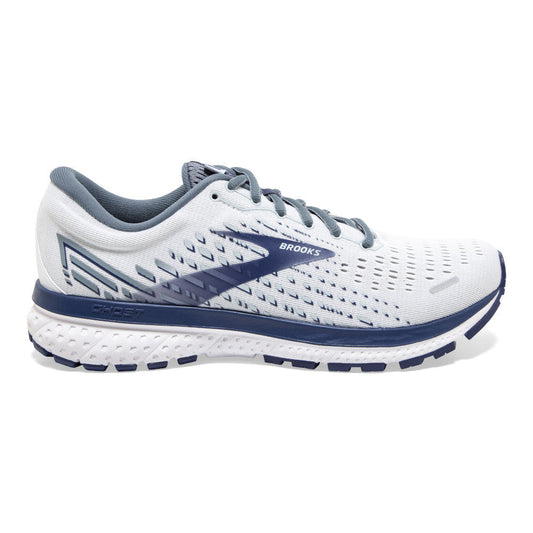 Men's Brooks Ghost 13, White/Grey/Deep Cobalt, 12 D Medium