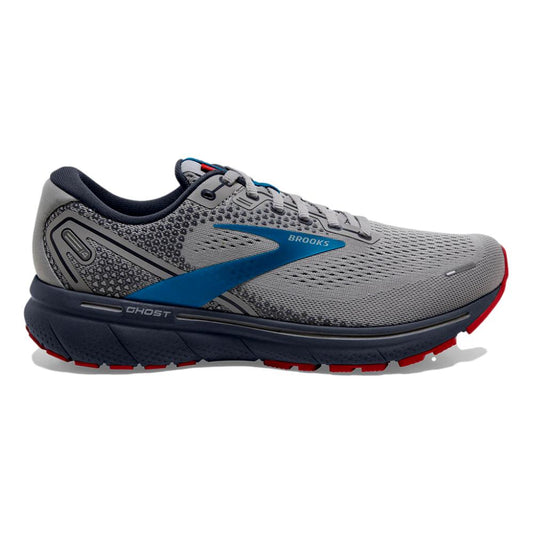 Men's Brooks Ghost 14, Grey/Blue/Red, 8 D Medium