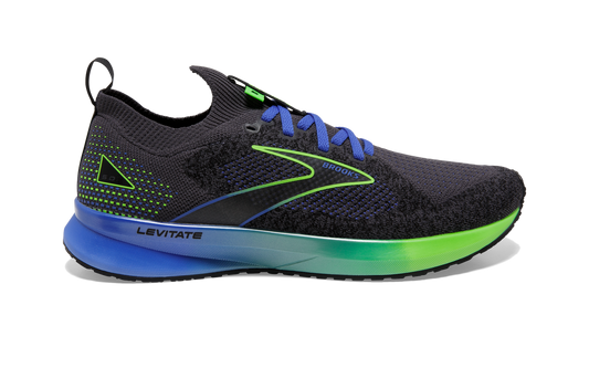 Men's Brooks Levitate Stealthfit 5, Ebony/Gecko/Dazzling Blue, 9.5 D Medium