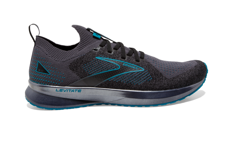 Men's Brooks Levitate Stealthfit 5, Black/Ebony/Crystal Teal, 12.5 D Medium