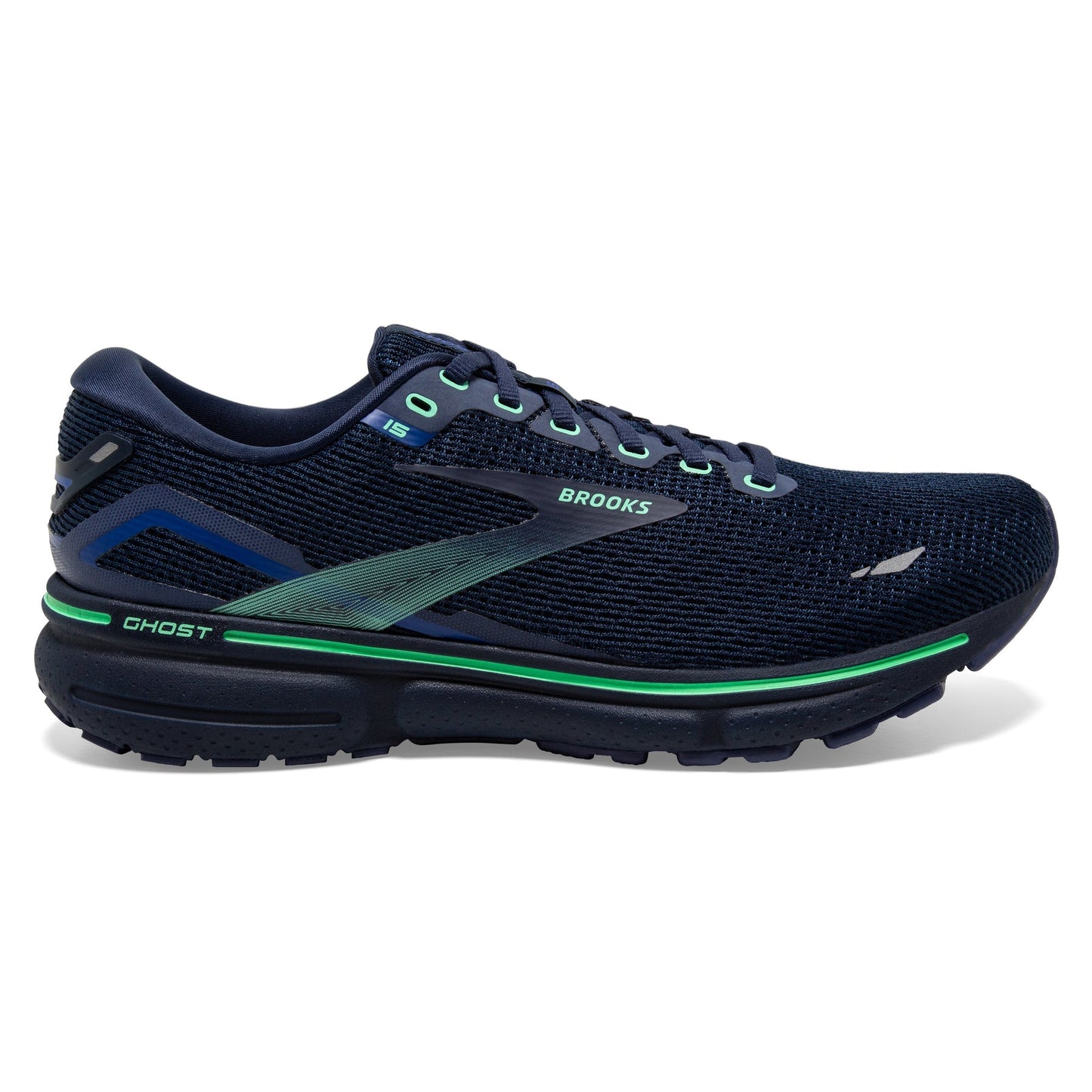 Men's Brooks Ghost 15, Crown Blue/Black/Green, 13 D Medium