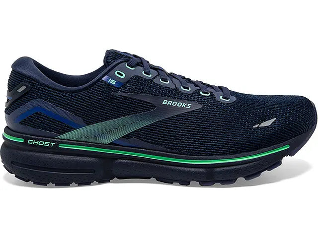 Men's Brooks Ghost 15, Crown Blue/Black/Green, 14 D Medium