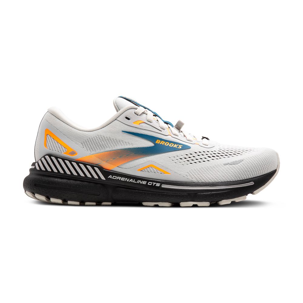 Men's Brooks Adrenaline GTS 23 GTX, Oyster Mushroom/Orange/Blue, 12 D Medium