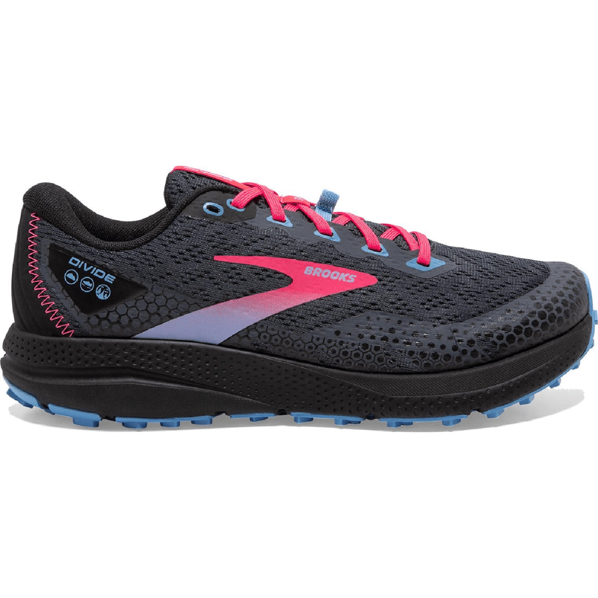 Women's Brooks Divide 3, Ebony/Black/Diva Pink, 7.5 B Medium