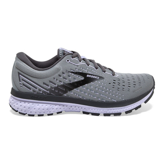 Women's Brooks Ghost 13, Grey/Blackened Pearl/Purple, 10.5 B Medium