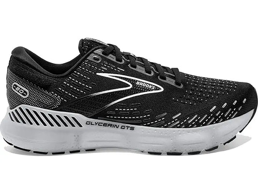 Women's Brooks Glycerin GTS 20, Black/White/Alloy, 9.5 B Medium