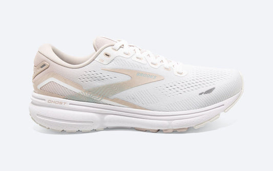 Women's Brooks Ghost 15, White/Crystal Grey/Glass, 5.5 B Medium
