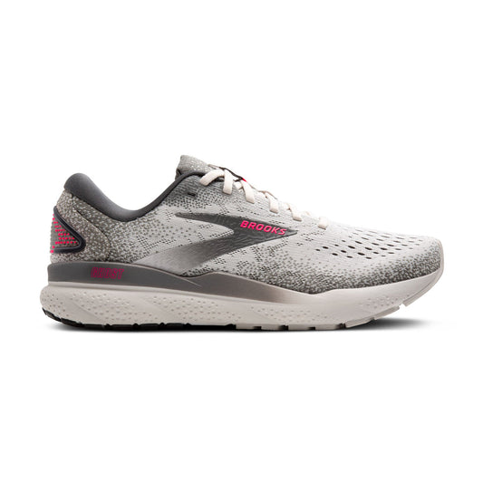 Women's Brooks Ghost 16, Grey/Gargoyle/Pink, 8 B Medium