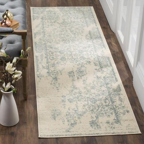 SAFAVIEH Adirondack Zoey Traditional Faded Runner Rug, Ivory/Slate, 2'6*8'