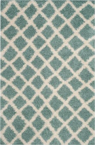 SAFAVIEH Layla Geometric Plush Shag Area Rug, Seafoam/Ivory, 3'*5'