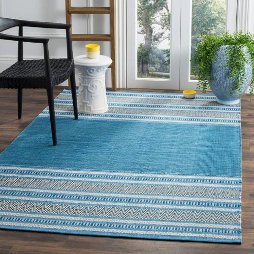 SAFAVIEH Montauk Jobeth Striped Soft Braided Cotton Area Rug, Blue/Grey, 5'*8'