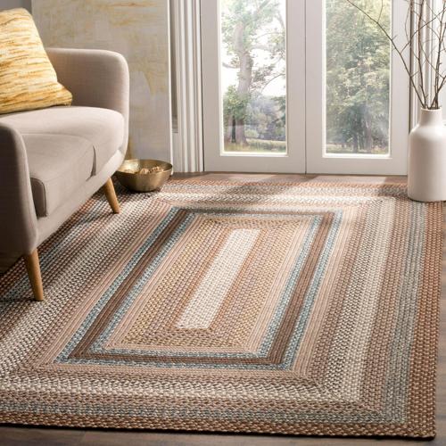SAFAVIEH Braided Cady Bordered Area Rug, Brown/Multi, 4'*6'