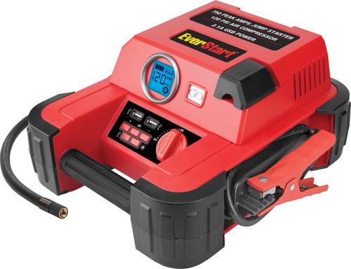 EverStart 750A Jump Starter with 120 PSI Digital Compressor, Heavy Duty Clamps and Reverse Polarity Alarm