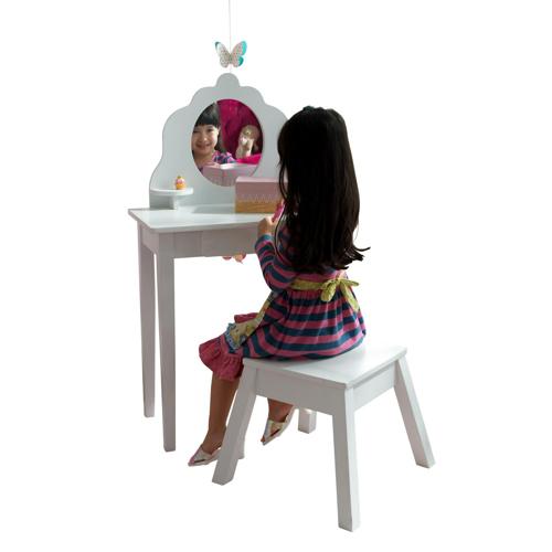 KidKraft Medium Wooden Bedroom Vanity and Stool - White