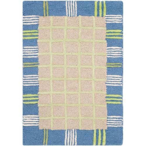 SAFAVIEH Kids Riley Geometric Bordered Cotton Area Rug, Taupe/Blue, 2'*3'