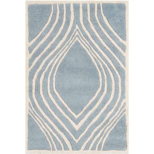 SAFAVIEH Chatham Shaelyn Geometric Swirls Wool Area Rug, Blue/Ivory, 2'*3'