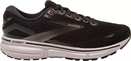 Women's Brooks Ghost 15, Black/Rose Gold, 10 D Wide