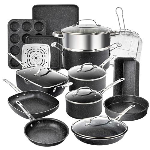 Granitestone Pots and Pans Set, 20 Piece Complete Cookware + Bakeware Set with Ultra Nonstick 100% PFOA Freea Includes Frying Pans, Saucepans, Stock Pots, Steamers, Cookie Sheets and Baking Pans