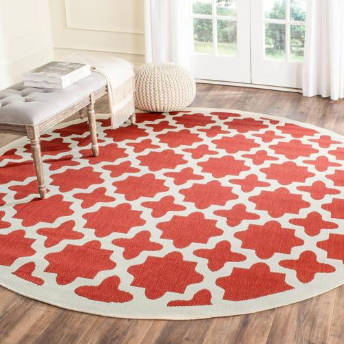 Transitional Rug - Courtyard 6000 Polypropylene -Red/Bone-Color:Red/Bone,Design:Transitional,Shape:Round,Size:7' 10"L*7' 10"W