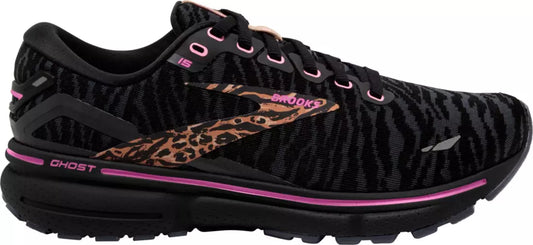 Women's Brooks Ghost 15, Black/Spring Crocus/Sunburn, 9 B Medium