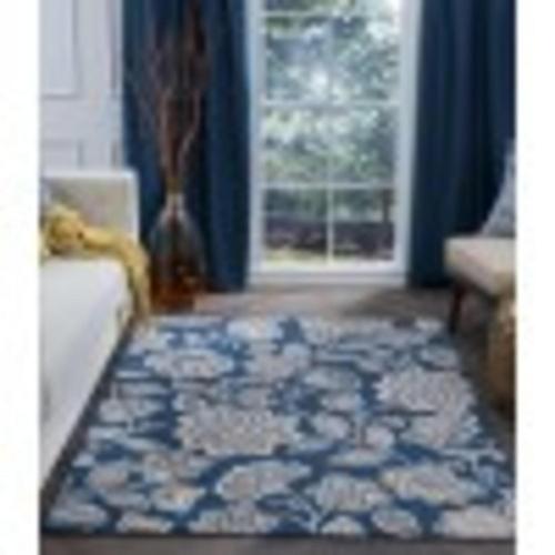 Transitional 5&#215;7 Area Rug (5'*7') Floral Navy, Cream Living Room Easy to Clean