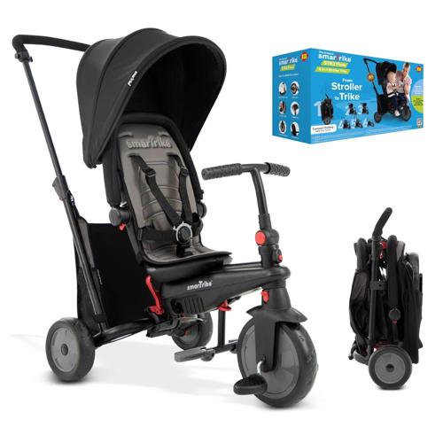 SmarTrike Flow 6-in-1 Folding Jogger Stroller Tricycle, for Unisex Ages 10 to 36 Months, Black