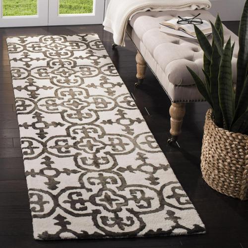 Safavieh Contemporary Dip Dye Wool Pile Area Rug-Color:Ivory/Brown,Shape:Runner,Size:12'L*2' 3"W