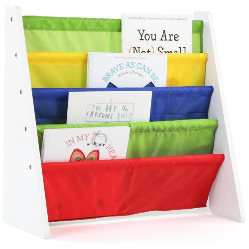 Humble Crew Kids Book Rack with Fabric Sling Sleeves, Primary/White