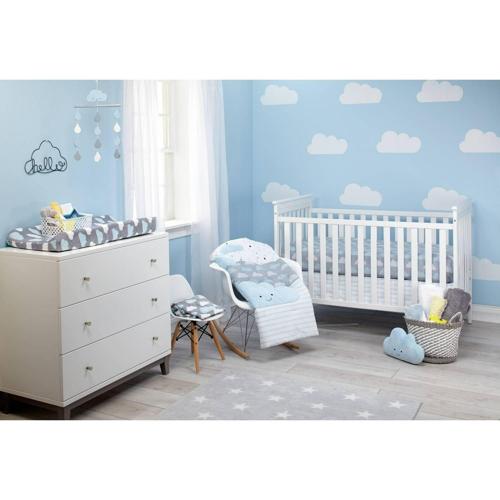 Little Love Happy Clouds 5pc Crib Set, Blue and Grey, Comforter, Two Sheets,Dust Ruffle, Wall DA(C)cor,Infant Boy