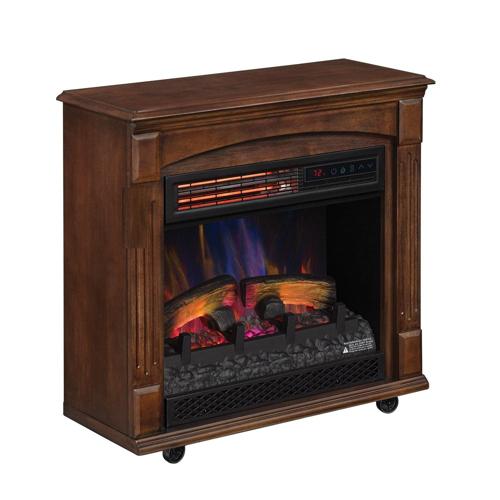 Rolling Mantel with 3D Infrared Quartz Electric Fireplace, Caramel Birch