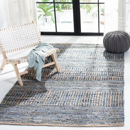 SAFAVIEH Cape Cod Gladwyn Braided Striped Jute Area Rug, Natural/Blue, 2'*3'
