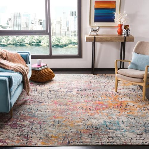 SAFAVIEH Madison Kebo Vintage Abstract Area Rug, Grey/Pink, 5'3*7'6