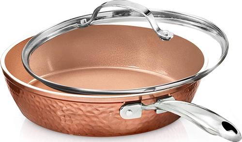 Gotham Steel Hammered 10 inch, Non-Stick Frying Pan with Lid, Ceramic Cookware, Skillet, Premium, PFOA Free, Dishwasher Safe, Copper