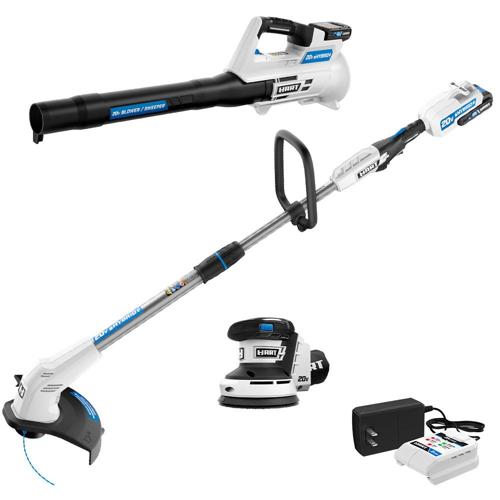 Hart 20V Cordless Hybrid 12 Trimmer/Edger and Blower Kit and 40V Cordless Random Orbit Sander w/ Dust Bag and (2) 2.0AH Batteries