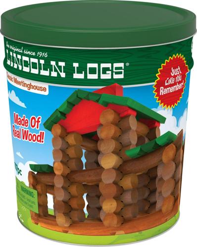 Lincoln Logs Classic Meetinghouse 117 All Wood Pieces Collectible Tin