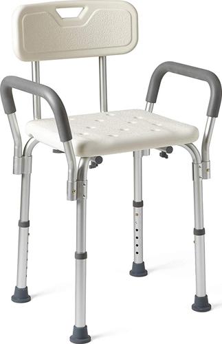Medline Shower Chair Bath Seat with Back and Padded Armrests, Height Adjustable, Supports up to 350 lbs., White