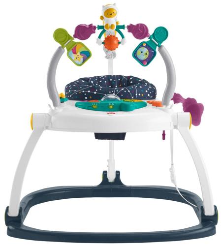 Fisher-Price Baby Bouncer Activity Center Jumperoo SpaceSaver with Lights and Sounds, Astro Kitty