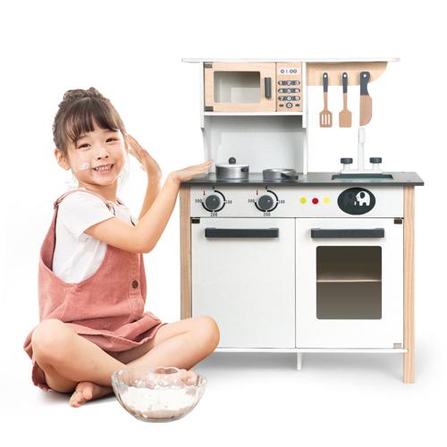 Kids Kitchen Playset, Aukfa Wooden Cookware Pretend Cooking Food Set, Play Kitchen for Toddlers with Sink, Pegs on The Wall, Lockers,Top Display Shelf, Real Cooking Experience, for Toddler (Silver)