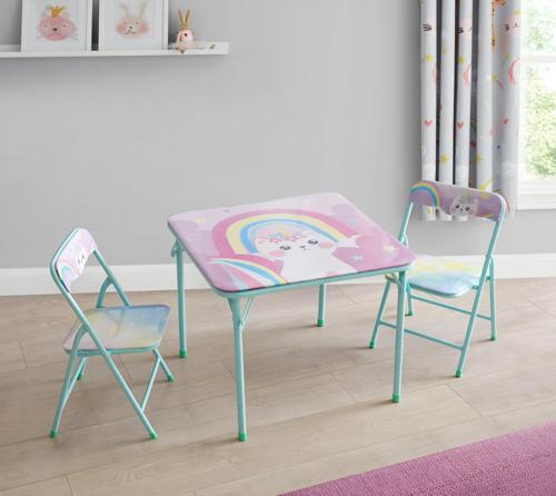 Heritage Club Caticorn 3 Piece Square Metal Folding Table And Chair Set, Mint, 24 x 24 x 20