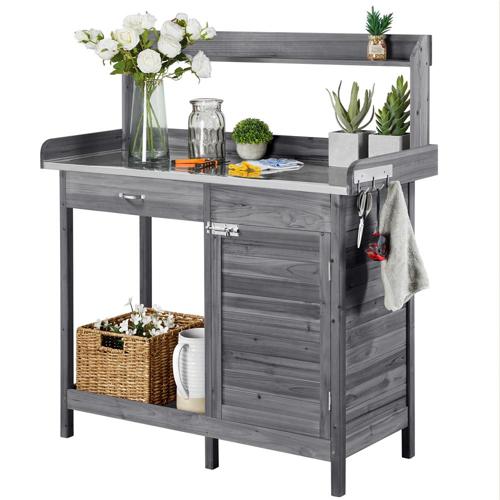 Easyfashion Gray Fir, Wood and Metal Potting Bench