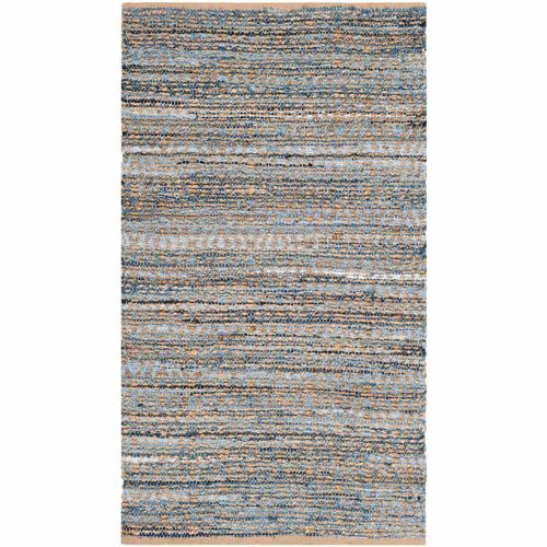 SAFAVIEH Cape Cod John Braided Striped Jute Area Rug, Natural/Blue, 2'*3'