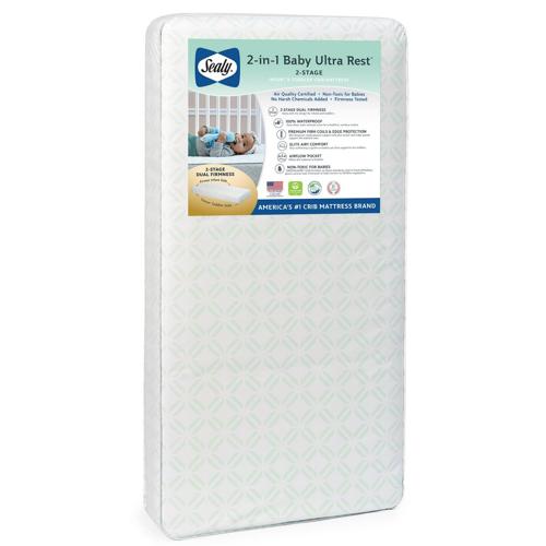 Sealy 2-in-1 Ultra Rest 2-Stage Hybrid Crib and Toddler Mattress, Breathable/Waterproof