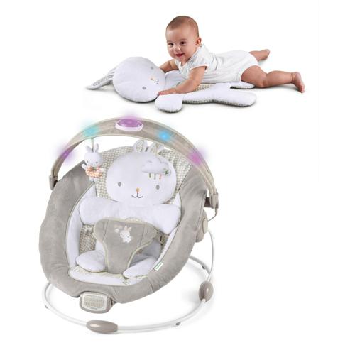 Ingenuity InLighten Baby Bouncer Seat with Light Up Toy Bar and Tummy Time Pillow, Unisex - Twinkle Tails
