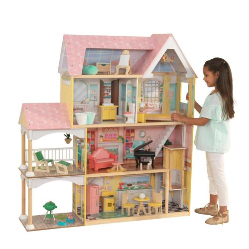 KidKraft Lola Mansion Wooden Dollhouse, over 4 feet Tall, Lights and Sounds, 30 Pieces