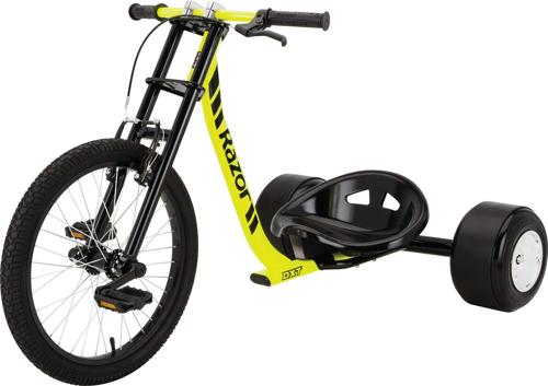 Razor DXT Drift Trike - Black/Yellow, Steel Frame and Moto Style, Tricycle, Construction, 3-Wheeled Drifting Ride On Tricycle for Teens and Adults, Unisex