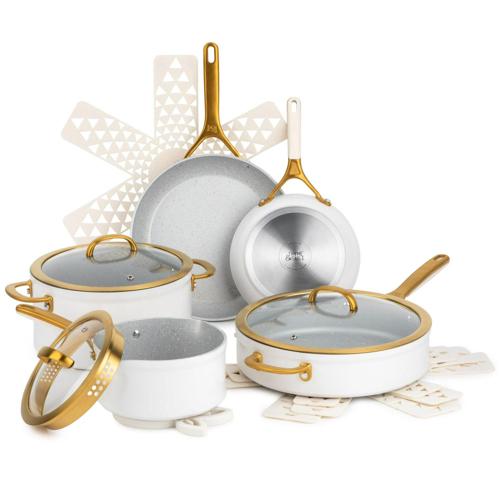 Thyme and Table Nonstick Supreme Cookware, 12-Piece Set, Cream